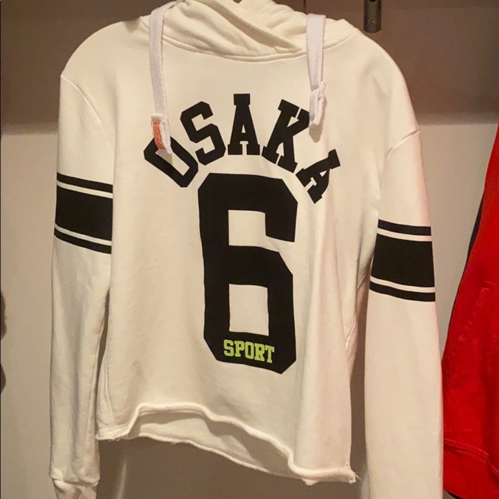 superdry osaka number six white crop top hoodie